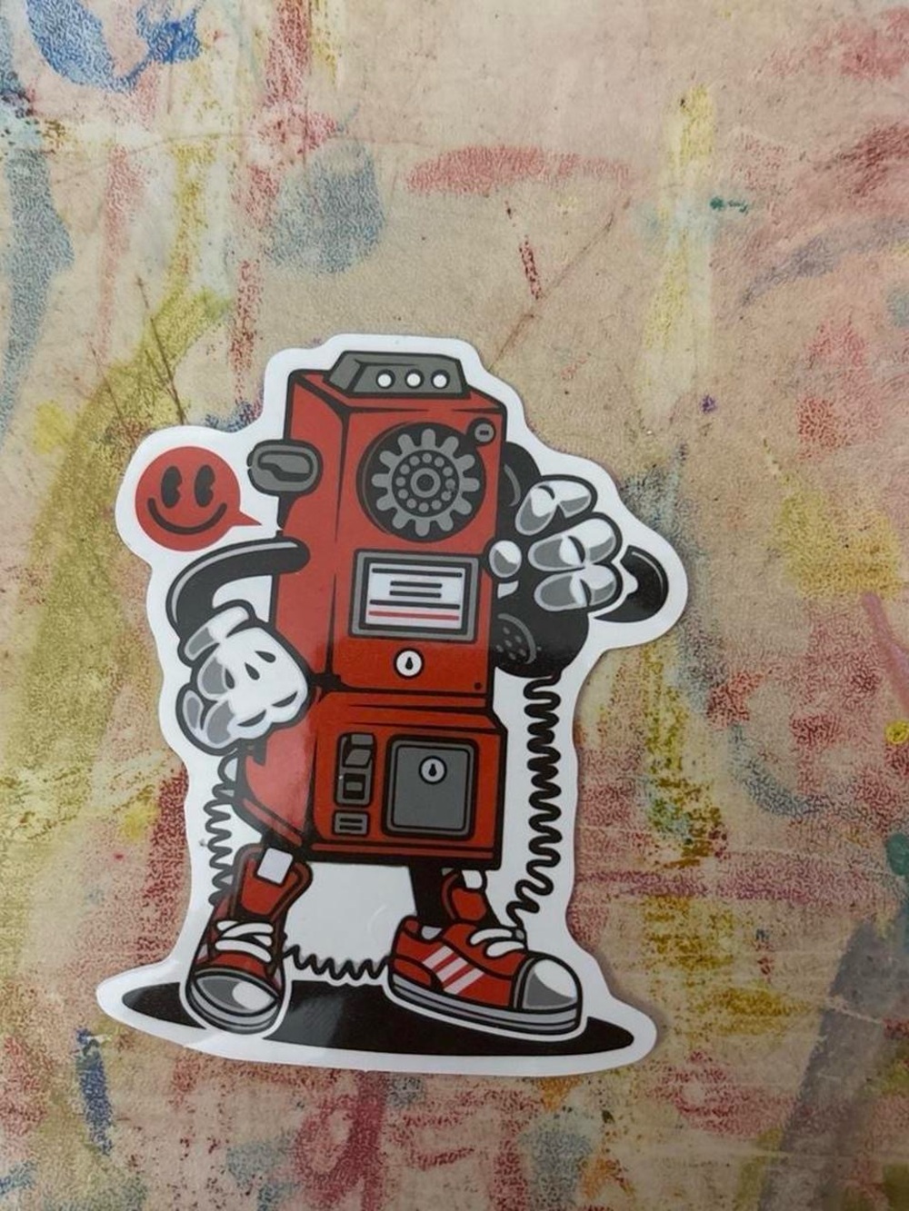 Red Rotary Phone Robot Cartoon Sticker